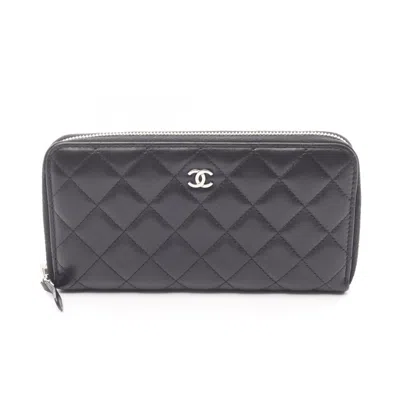 Pre-owned Chanel Black Leather Long Wallet (bi-fold) ()
