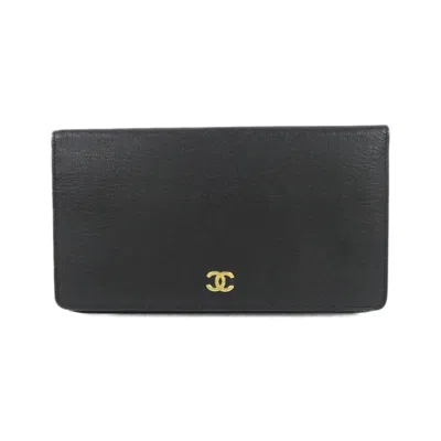 Pre-owned Chanel Black Leather Long Wallet (bi-fold) ()