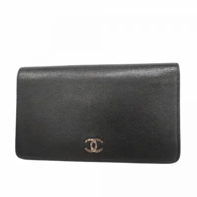 Pre-owned Chanel Black Leather Long Wallet (bi-fold) ()