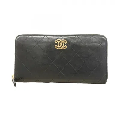 Pre-owned Chanel Black Leather Long Wallet (bi-fold) ()