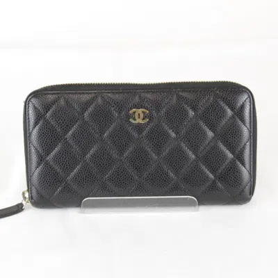 Pre-owned Chanel Black Leather Long Wallet (bi-fold) ()