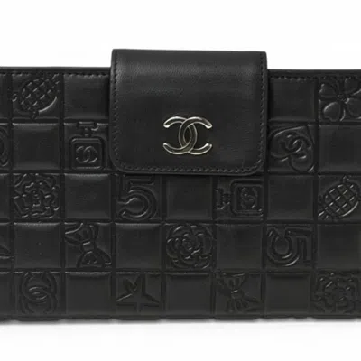 Pre-owned Chanel Black Leather Long Wallet (bi-fold) ()