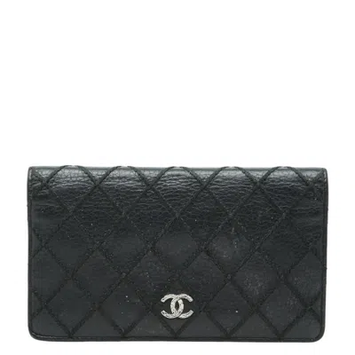 Pre-owned Chanel Black Leather Long Wallet (bi-fold) ()