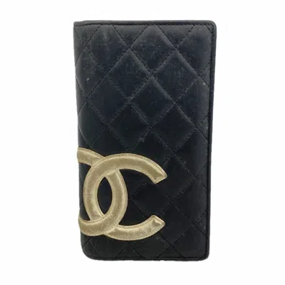 Pre-owned Chanel Black Leather Long Wallet (bi-fold) ()