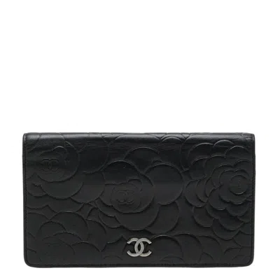 Pre-owned Chanel Black Leather Long Wallet (bi-fold) ()