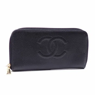 Pre-owned Chanel Black Leather Long Wallet (bi-fold) ()