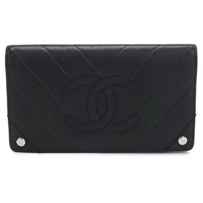 Pre-owned Chanel Black Leather Long Wallet (bi-fold) ()