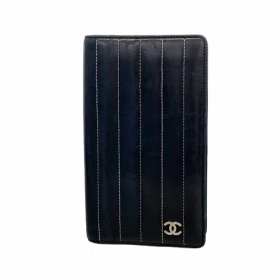 Pre-owned Chanel Black Leather Long Wallet (bi-fold) ()
