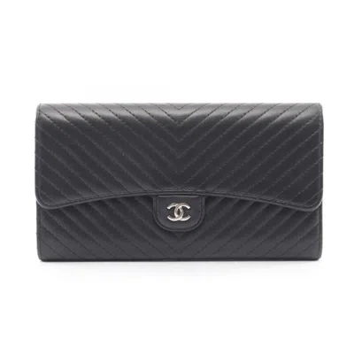 Pre-owned Chanel Black Leather Long Wallet (bi-fold) ()