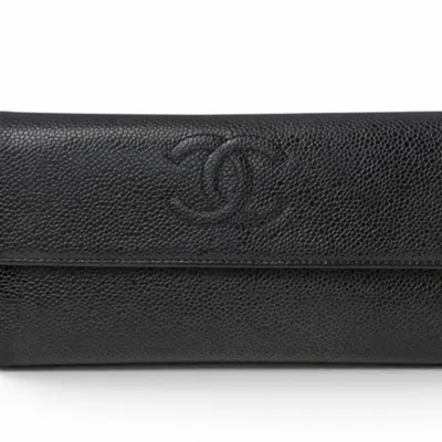 Pre-owned Chanel Black Leather Long Wallet (bi-fold) ()