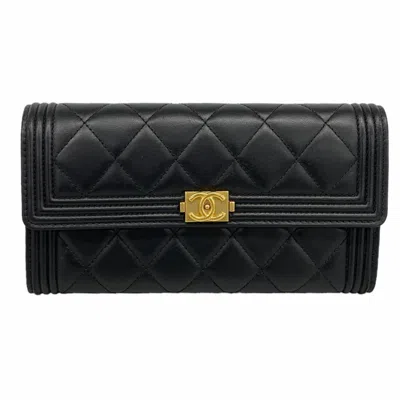 Pre-owned Chanel Black Leather Long Wallet (bi-fold) ()