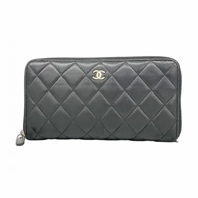 Pre-owned Chanel Black Leather Long Wallet (bi-fold) ()