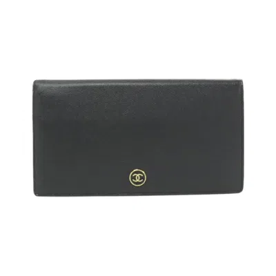 Pre-owned Chanel Black Leather Long Wallet (bi-fold) ()