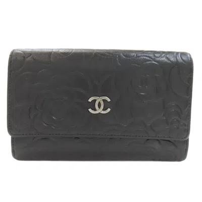 Pre-owned Chanel Black Leather Long Wallet (bi-fold) ()