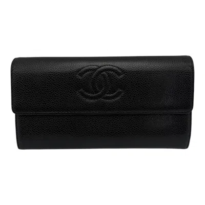 Pre-owned Chanel Black Leather Long Wallet (bi-fold) ()