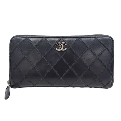 Pre-owned Chanel Black Leather Long Wallet (bi-fold) ()