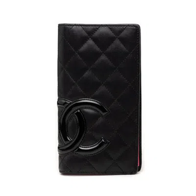 Pre-owned Chanel Black Leather Long Wallet (bi-fold) ()