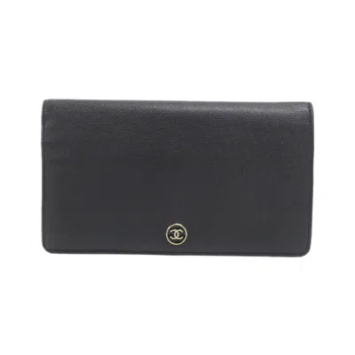 Pre-owned Chanel Black Leather Long Wallet (bi-fold) ()