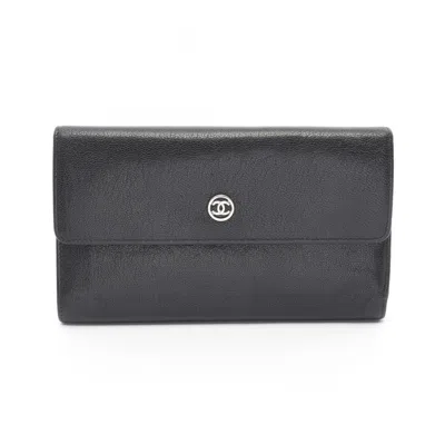 Pre-owned Chanel Black Leather Long Wallet (tri-fold) ()