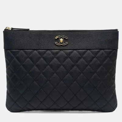 Pre-owned Chanel Black Leather Mademoiselle Clutch New Medium