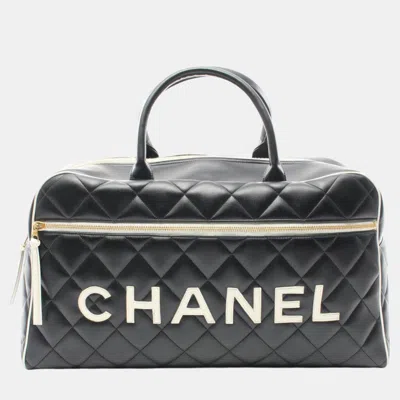 Pre-owned Chanel Black Leather Matelasse Boston Bag