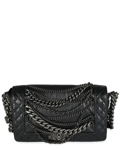 Pre-owned Chanel Black Leather Medium Enchained Boy Bag (authentic Pre-loved)