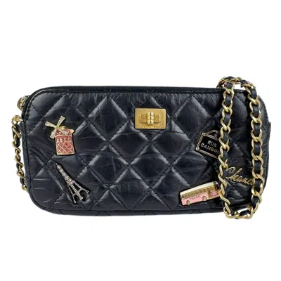 Pre-owned Chanel Black Leather Metal Chain/shoulder Wallet ()