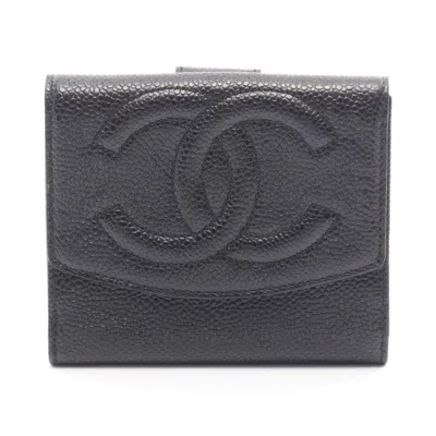 Pre-owned Chanel Black Leather Middle Wallet (bi-fold) ()
