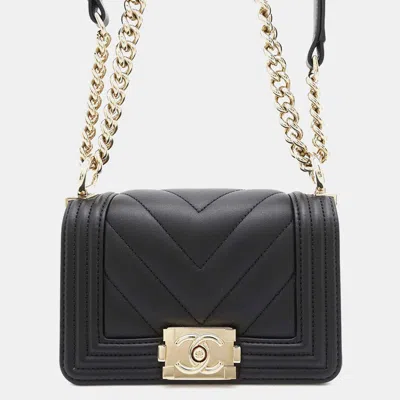 Pre-owned Chanel Black Leather Mini Boy Chain Shoulder Bag