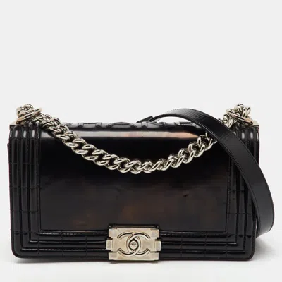 Pre-owned Chanel Black Leather Old Medium Reverso Boy Flap Bag