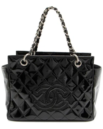 Pre-owned Chanel Black Leather Patent Leather Timeless Cc Petite Tote (authentic Pre-  Loved)