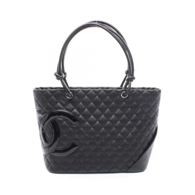 Pre-owned Chanel Black Leather Patent Leather Tote Bag ()