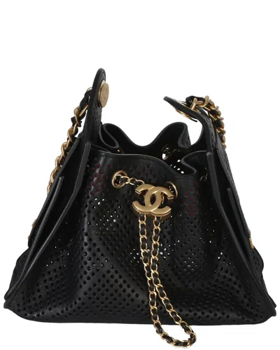 Pre-owned Chanel Black Leather Perforated Small 25 Hobo (authentic Pre-loved)