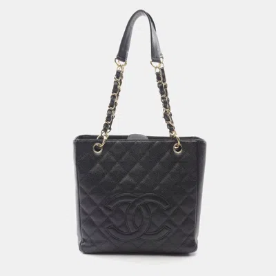 Pre-owned Chanel Matelasse Pst Chain Shoulder Tote Bag Leather Black Cc