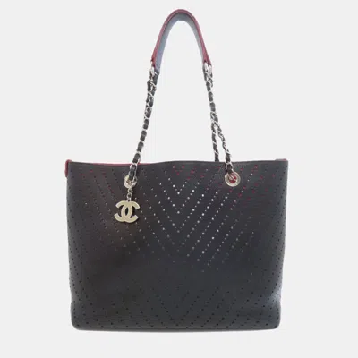 Pre-owned Chanel Black Leather Punching Tote Bag