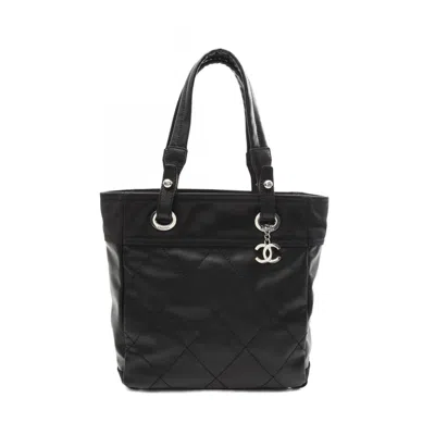 Pre-owned Chanel Black Leather Pvc Coated Canvas Tote Bag ()