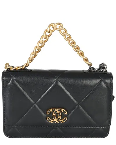 Pre-owned Chanel Black Leather Quilted 19 Wallet On Chain (authentic Pre-loved)