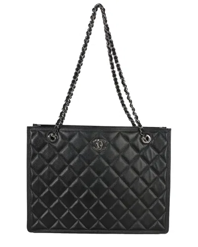 Pre-owned Chanel Black Leather Quilted Caviar Cc Shopping Tote (authentic Pre-loved)