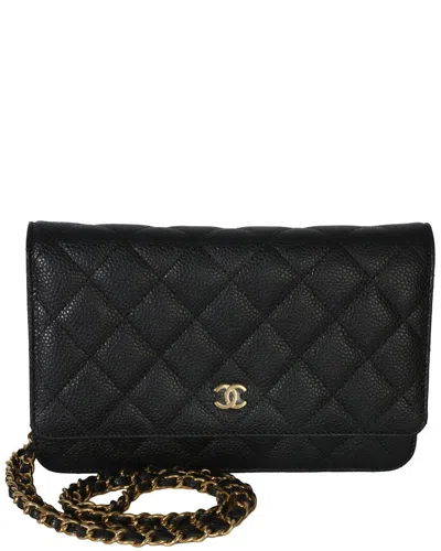 Pre-owned Chanel Black Leather Quilted Caviar Classic Wallet On Chain (authentic Pre-loved)