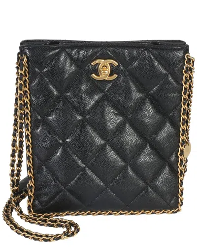 Pre-owned Chanel Black Leather Quilted Caviar Mini Never Ending Chain Tote (authentic Pre-loved)