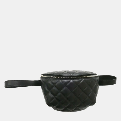 Pre-owned Chanel Black Leather Quilted Cc Belt Bag