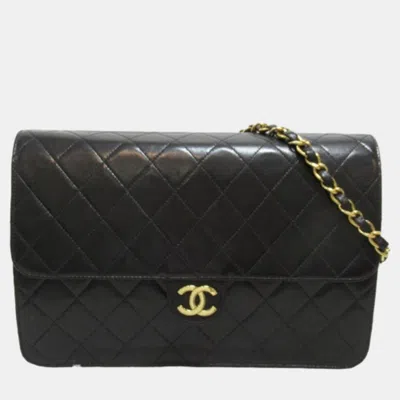Pre-owned Chanel Black Leather Quilted Cc Square Flap Bag In Blue