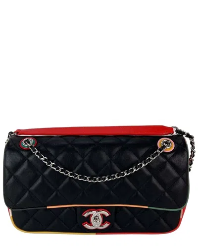 Pre-owned Chanel Black Leather Quilted Medium Cuba Color Flap Bag (authentic Pre-loved)