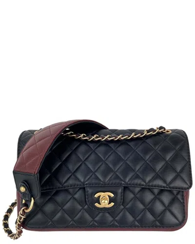 Pre-owned Chanel Black Leather Quilted Strap Into Flap Shoulder Bag (authentic Pre-loved)