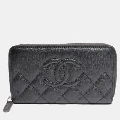 Pre-owned Chanel Black Leather Quilted Wallet