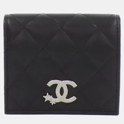 Pre-owned Chanel Black Leather Small Quilted Crystal Star Cc Flap Wallet