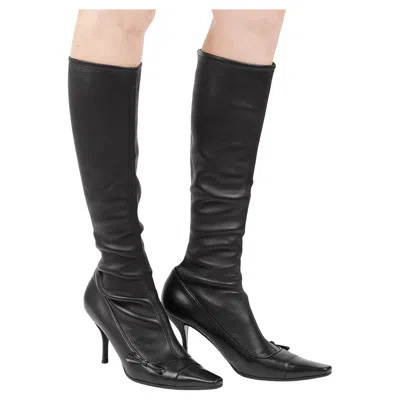 Pre-owned Chanel Black Leather Sock Boots With Stiletto Heel, 2000s