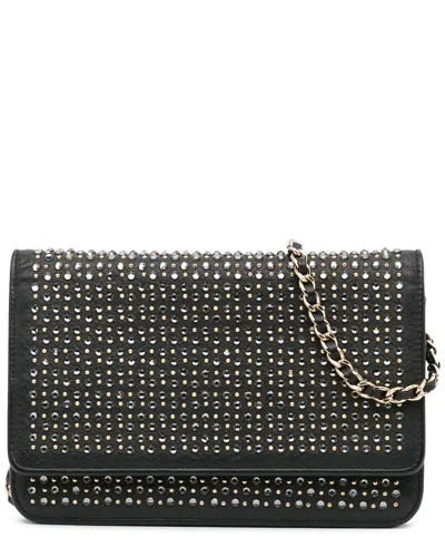 Pre-owned Chanel Black Leather Studded Wallet On Chain (authentic Pre-loved)
