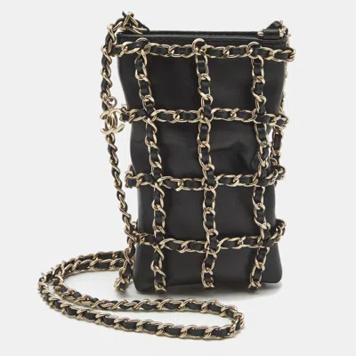 Pre-owned Chanel Black Leather Tech Me Out Clutch With Chain