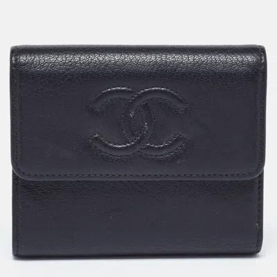 Pre-owned Chanel Black Leather Timeless Cc Flap Trifold Wallet